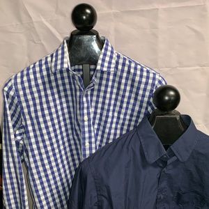 2 Untuckit Mens Medium Dark Blue Button Front